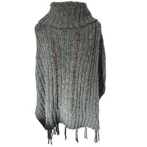 Easy Jet Women’s‎ One Size Mohair Blend Gray Knitted Tasseled Poncho